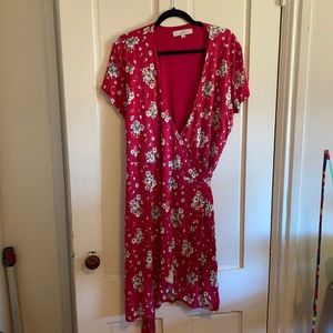 LOFT Red floral wrap dress XL